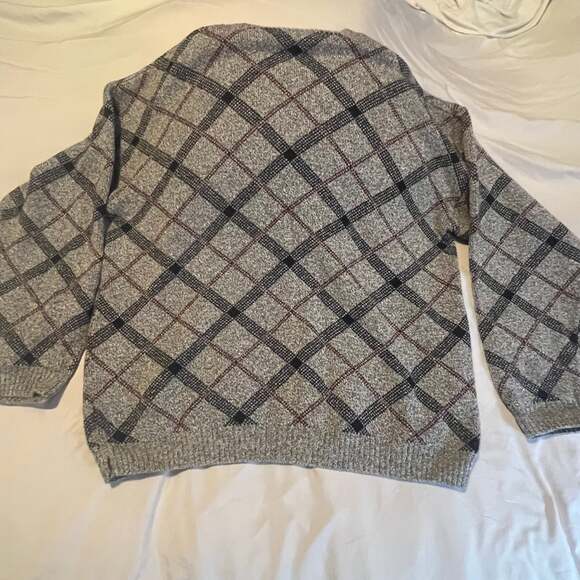 Liberty Sweaters Vintage Men's SIZE XL Sweater - Gray Red Navy Cotton Argyle - Picture 6 of 6